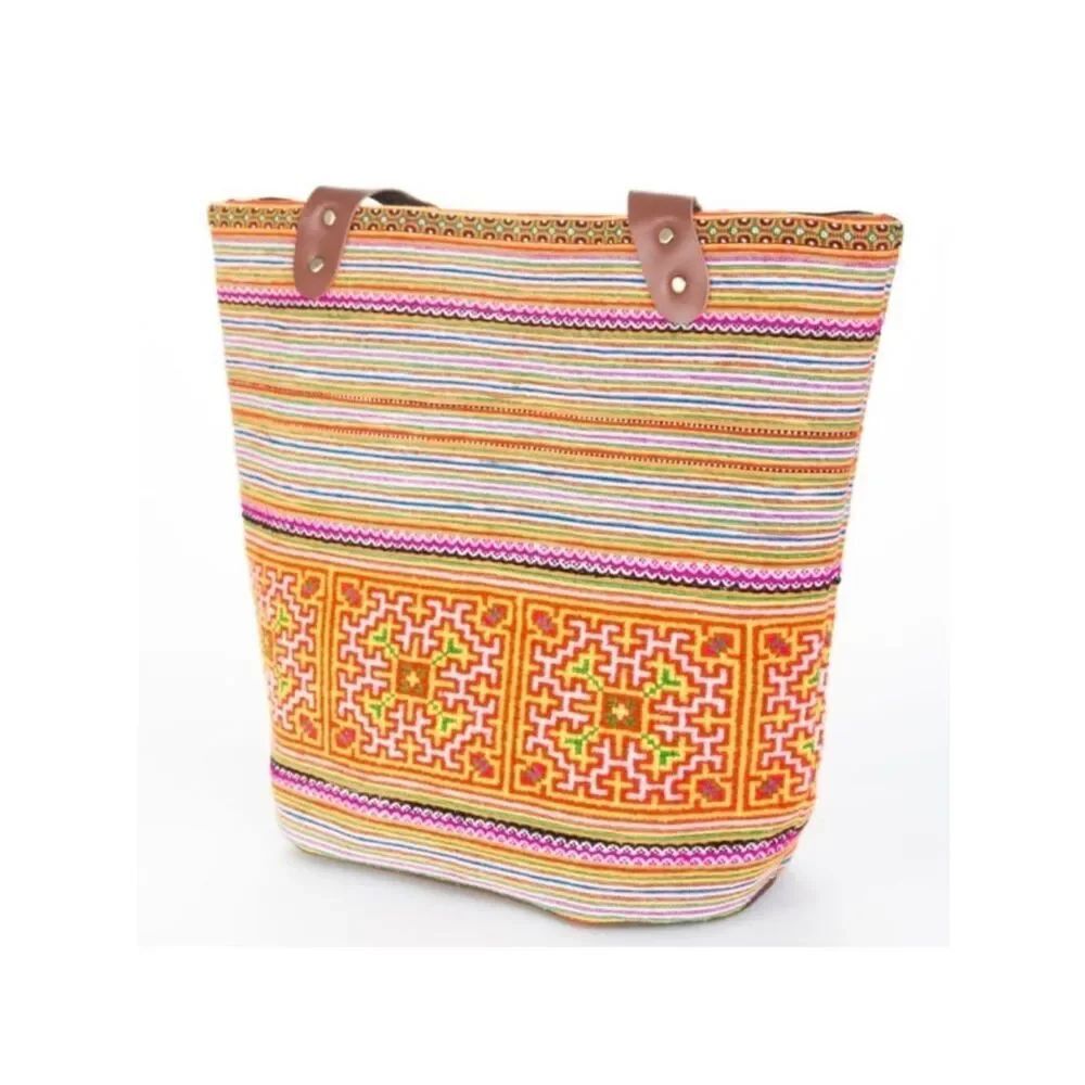 Casual Cat Handmade Cross Stitch Embroidered Vibrant Fair Trade Folk Art Tote